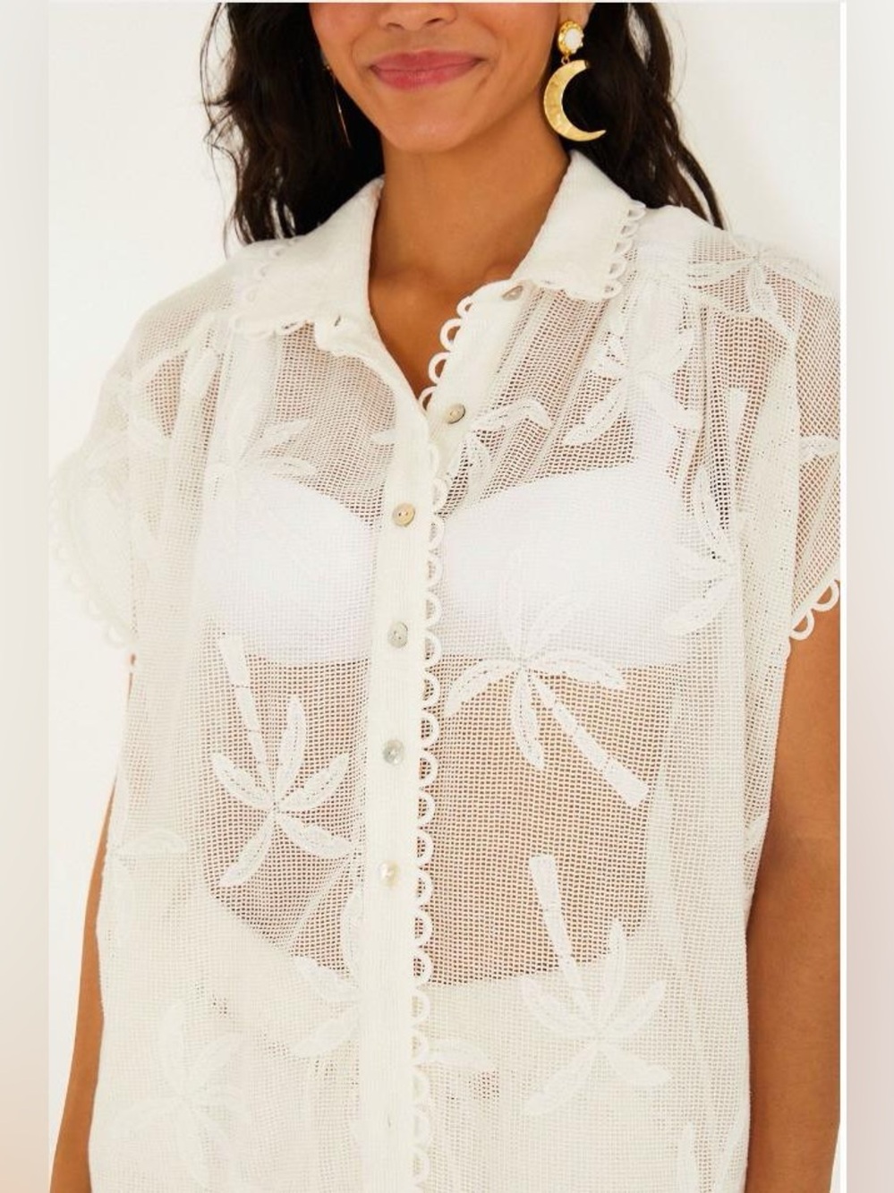 Farm Rio White Palm Tree Embroidered Shirt - Picture 3 of 12